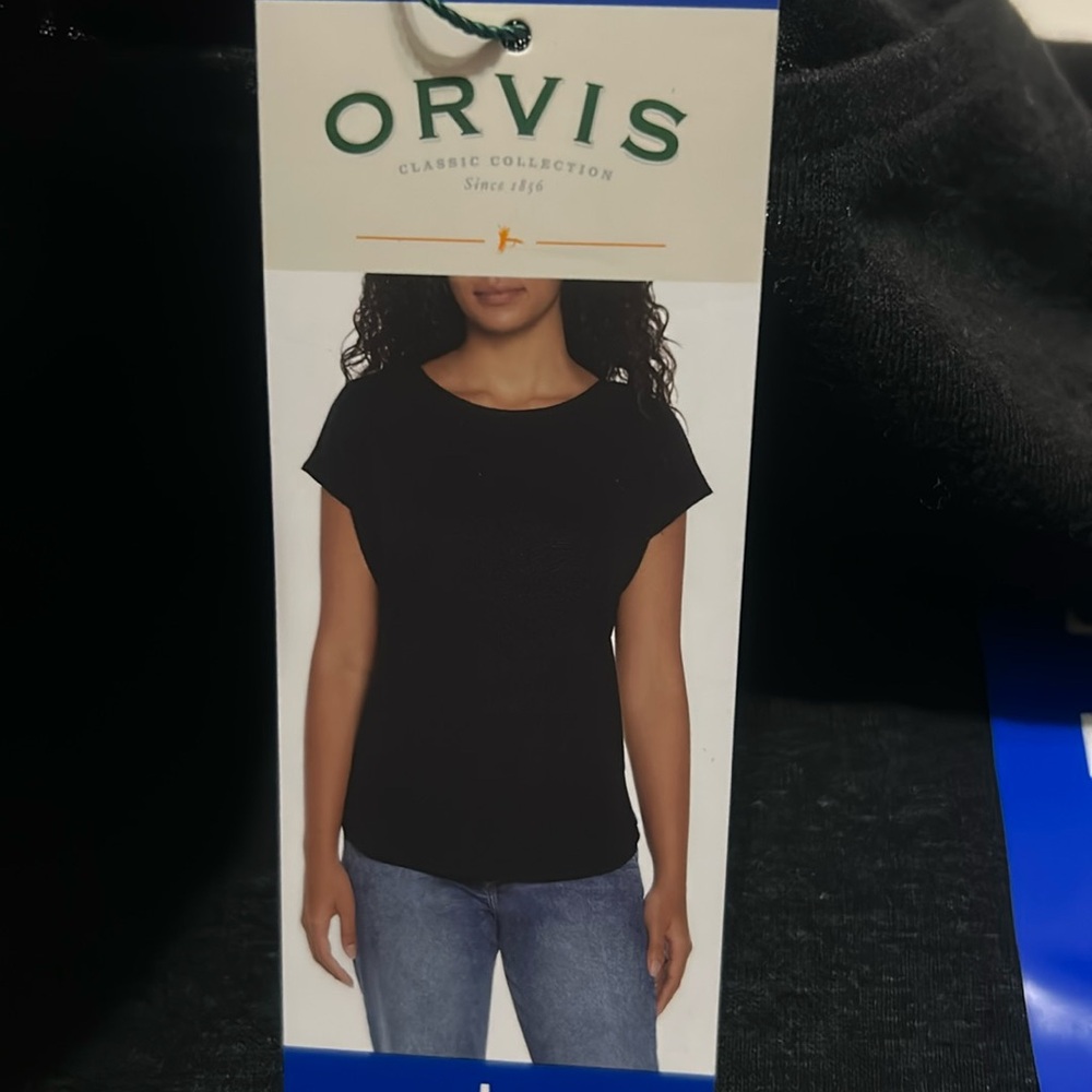 Orvis Black Cap Sleeve Linen Blouse L NWT